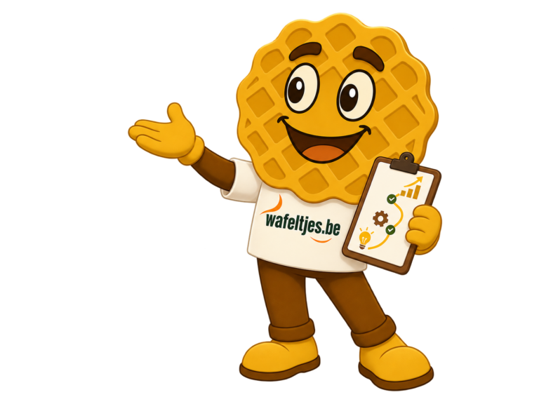 Mascotte van Wafeltjes.be bij de start van het stappenplan