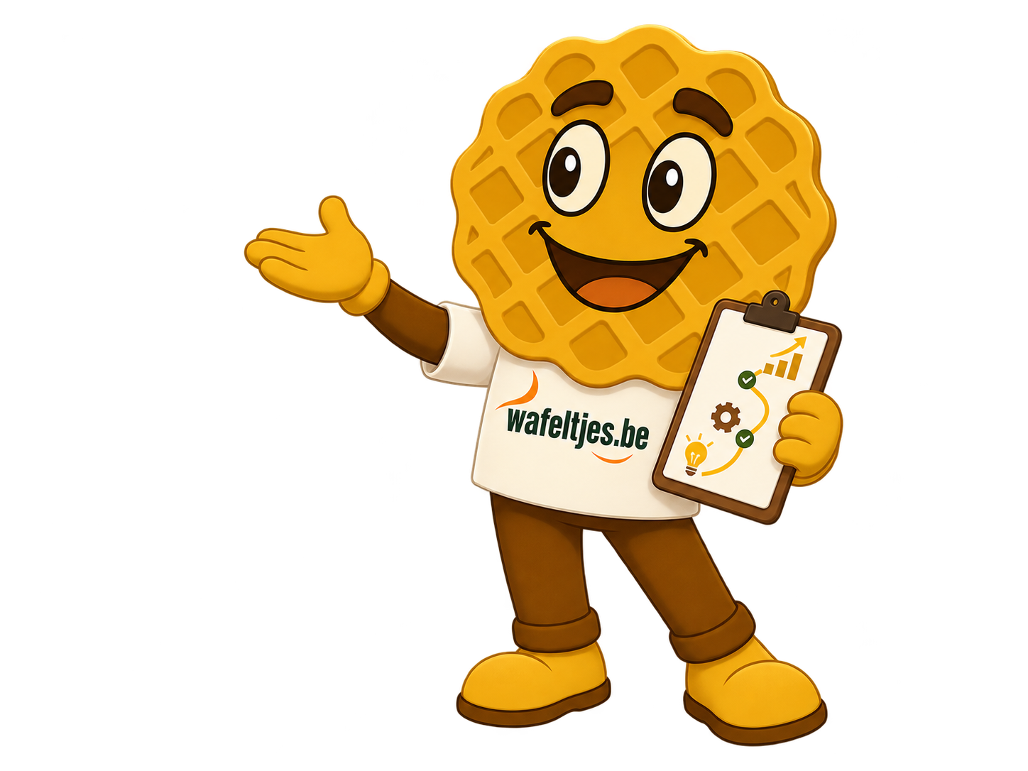 Mascotte van Wafeltjes.be bij de start van het stappenplan